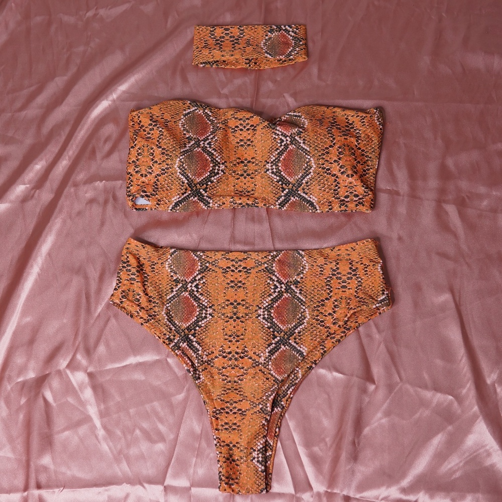 Snakeskin Bandeau and High Waisted Bottom Bikini